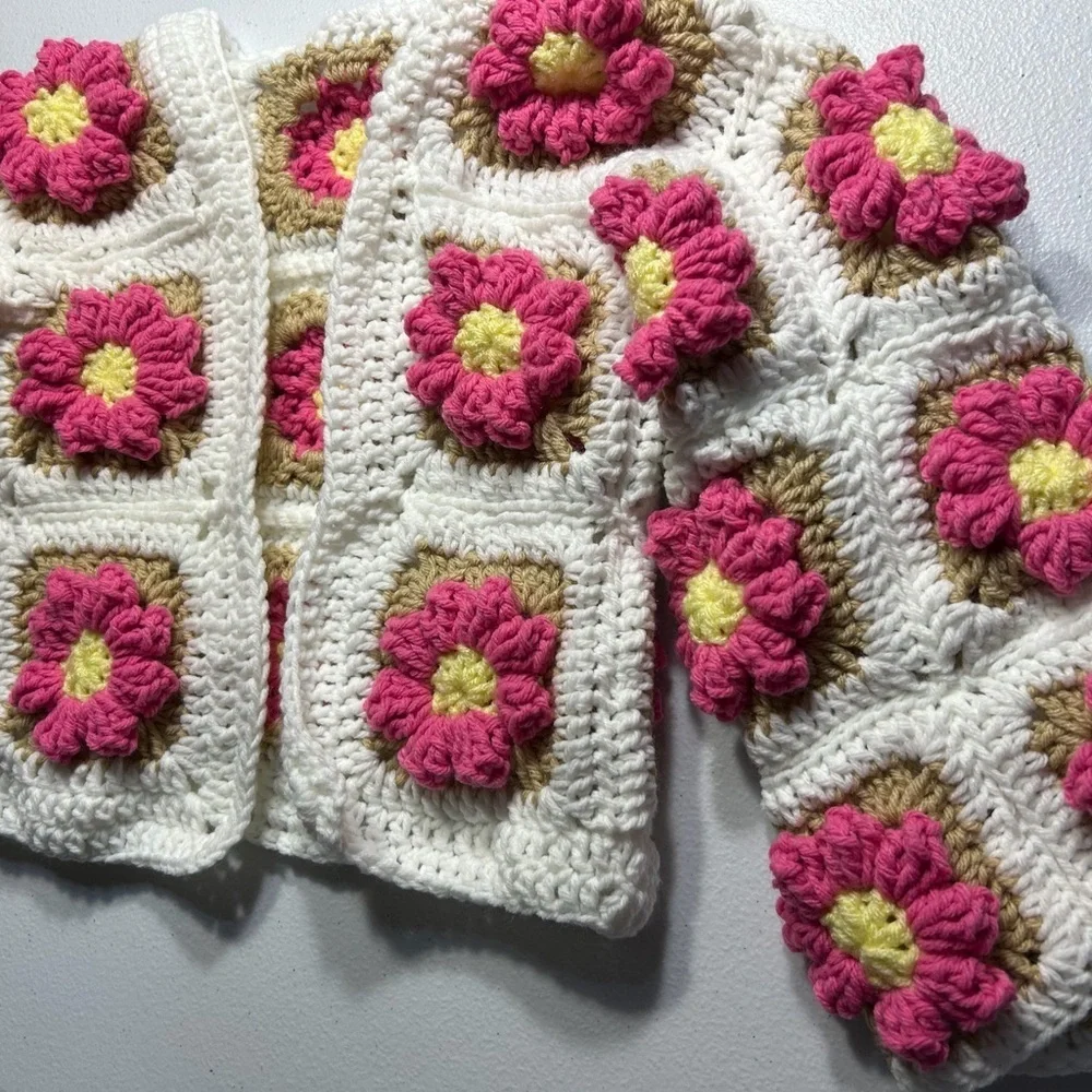 Handmade Crochet Flower Jacket for Kids – Cozy & Stylish Size 2T/3T NWT
